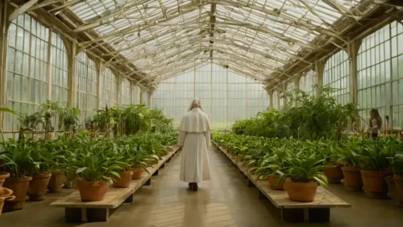 Alguien cuida orquídeas en un invernadero