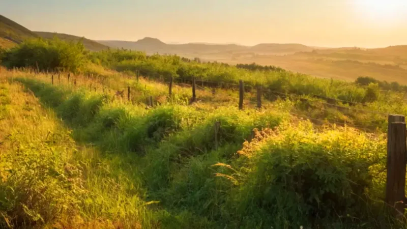 Figura solitaria recoge bayas al atardecer
