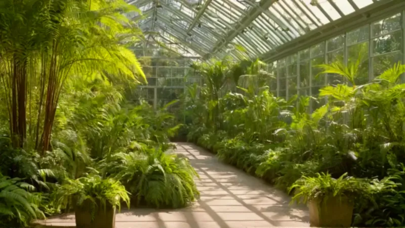 Una figura solitaria en un invernadero luminoso
