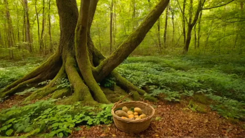 Alguien cosecha tubérculos en el bosque