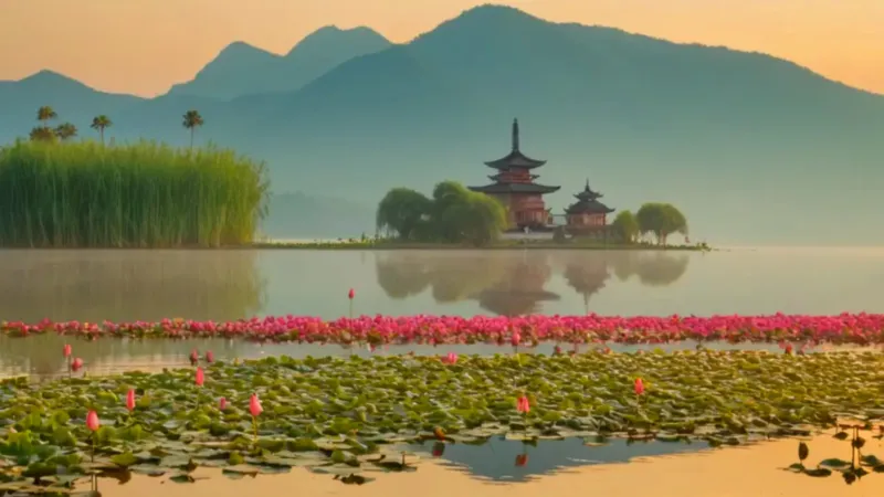 Navegando un sereno lago de lotos