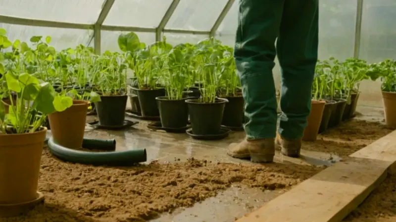 Alguien cuida plantas dentro de un invernadero
