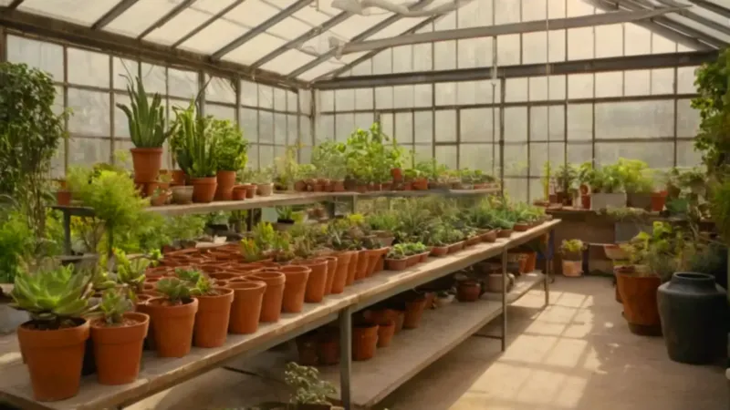 Alguien cuida plantas dentro de un invernadero