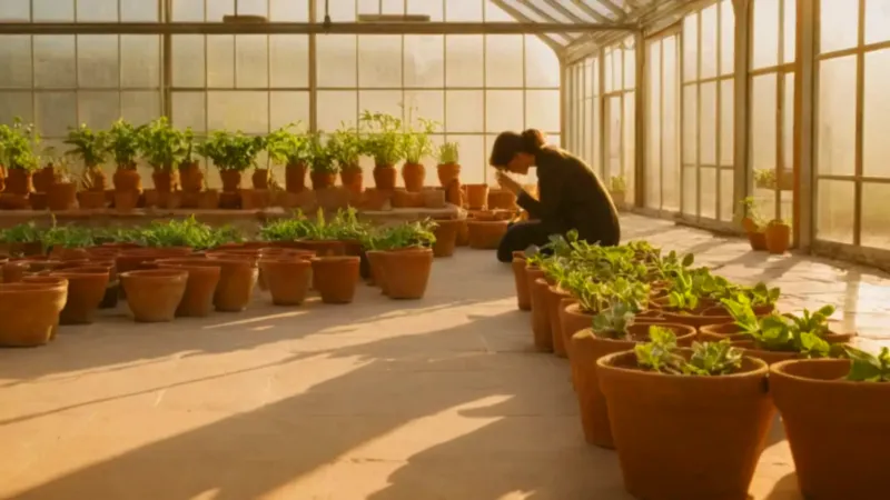 Alguien cuida plantas en un invernadero
