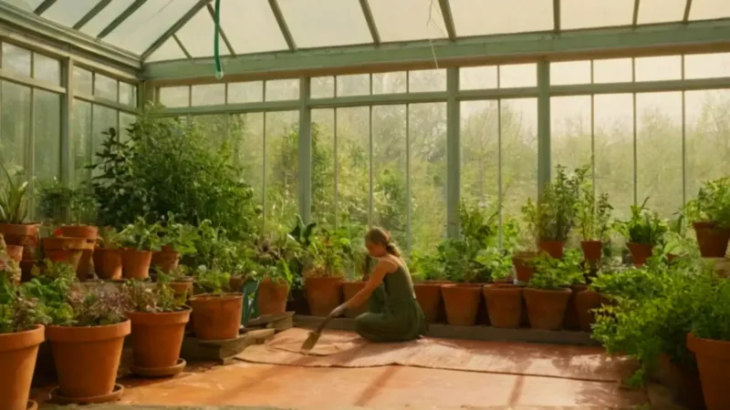 Una persona jardinea en un invernadero