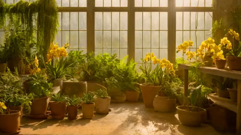 Cuidando plantas en un invernadero luminoso