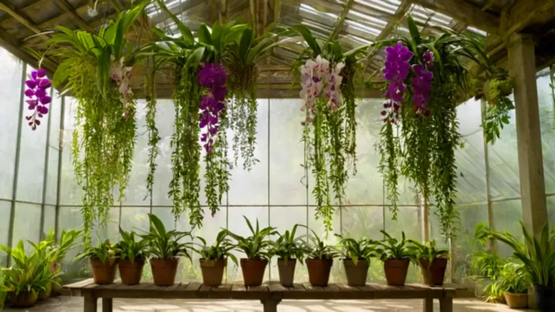 Alguien cuida una orquídea en un invernadero