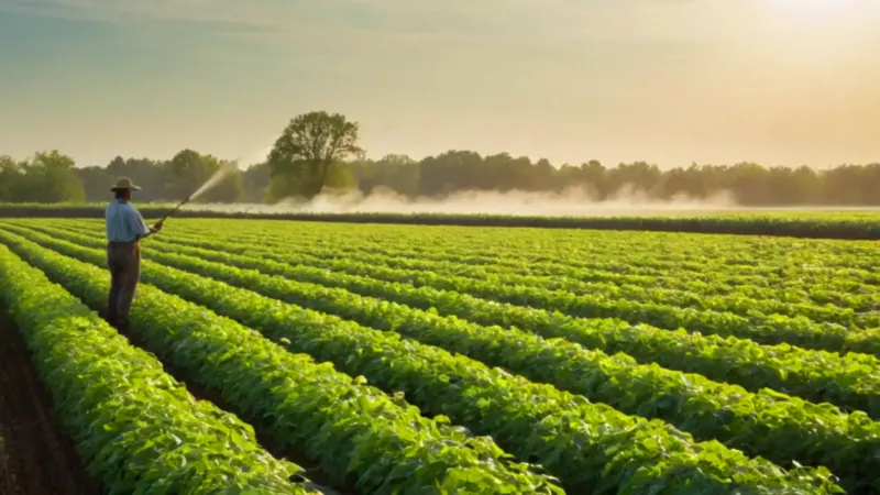 Un agricultor fumiga el campo