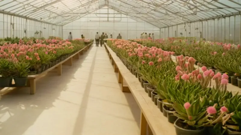 Persona cuida plantas en un invernadero