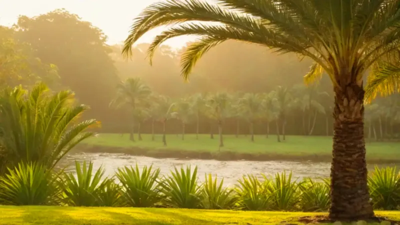 Un jardinero cuida una palmera recién plantada