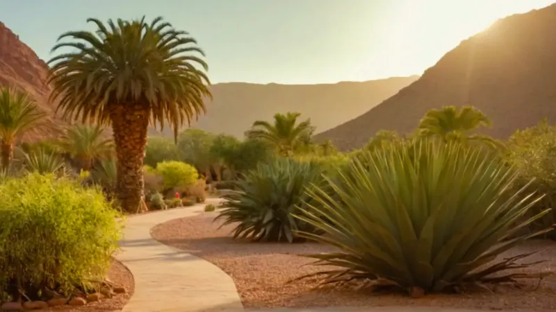 Persona en un soleado jardín desértico