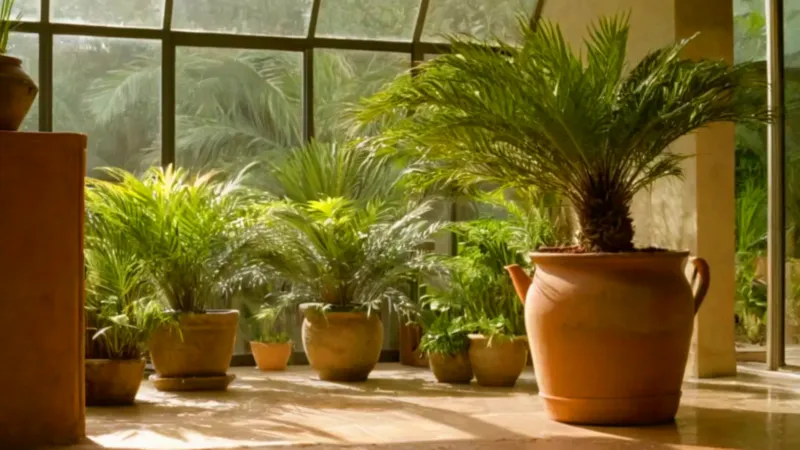 Mujer contempla su planta en un invernadero
