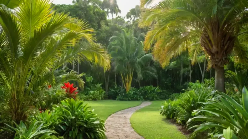 Una persona cuida un jardín de palmeras