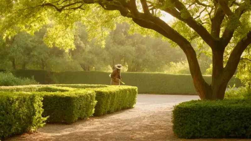 Figura podando un árbol bajo el sol
