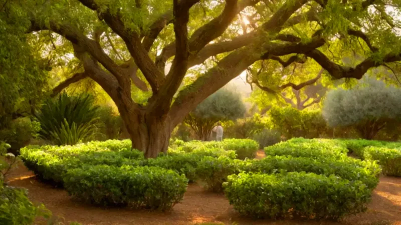 Persona cuidando su huerto bajo el sol