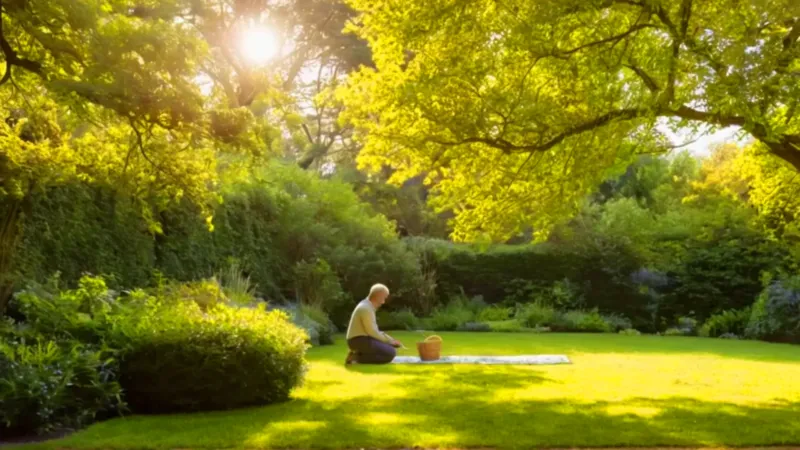 Persona cuidando su jardín bajo el sol