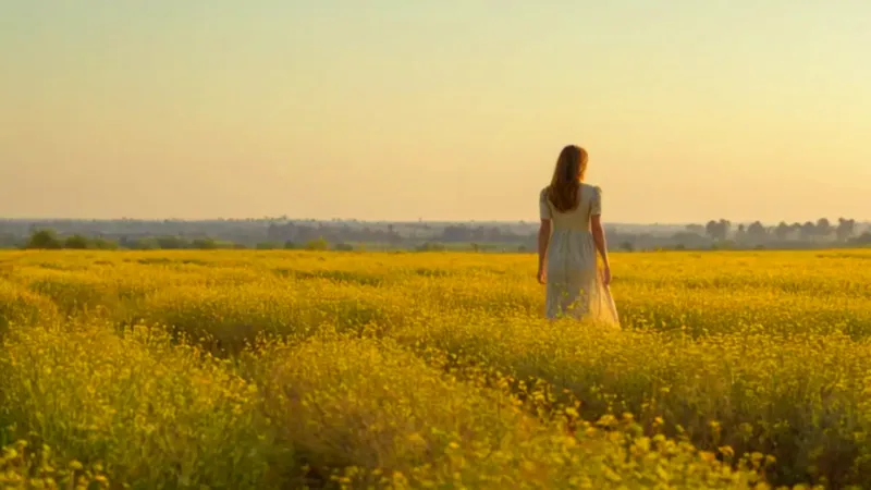 Una mujer en un campo dorado