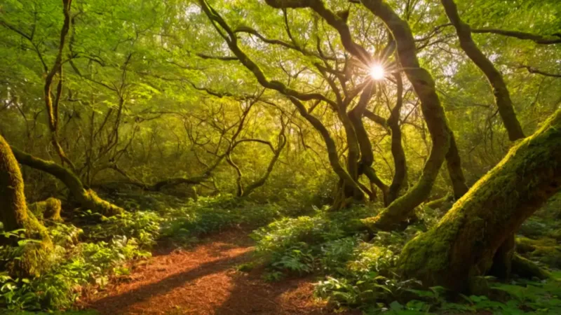 Hombre admira vid ancestral en el bosque