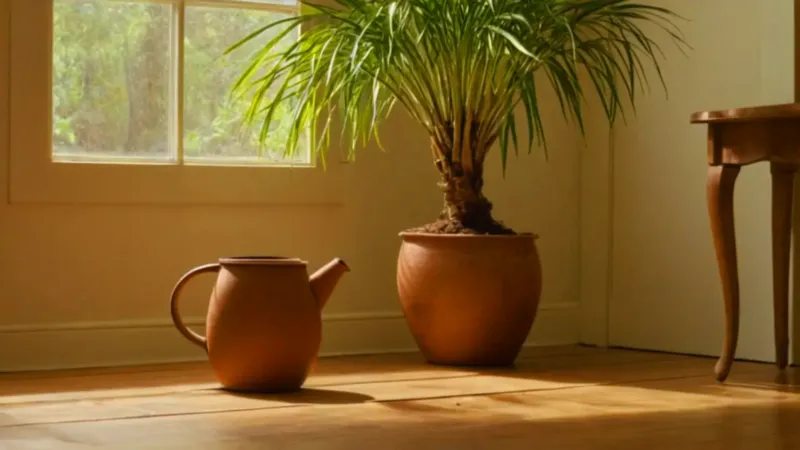 Alguien cuida su planta al sol