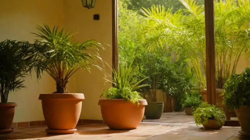 Una persona trasplanta una gran palma