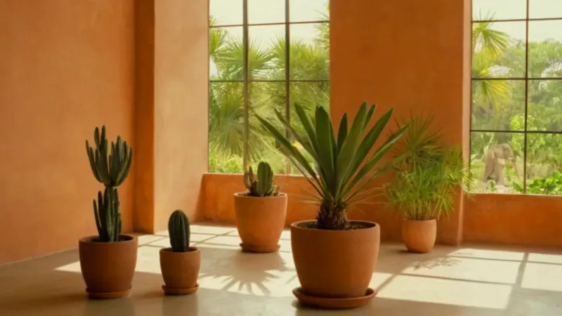 Persona cuidando plantas en un interior soleado