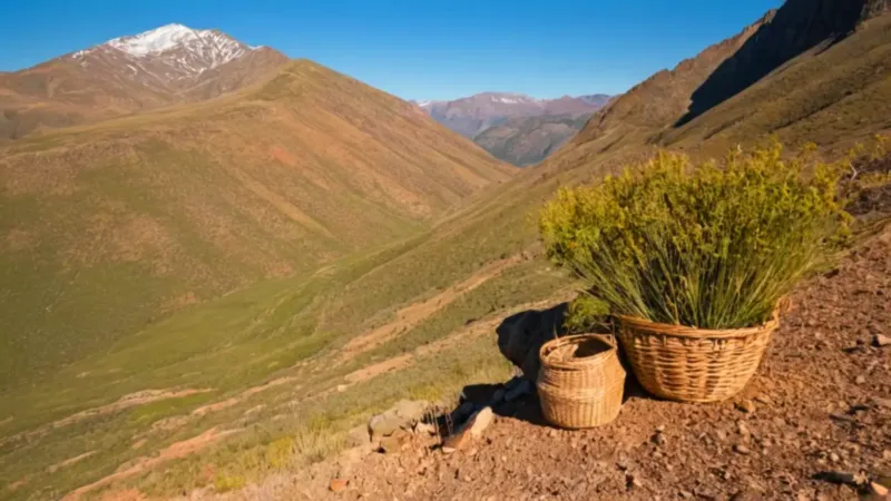 Una figura recolecta hierbas en la montaña