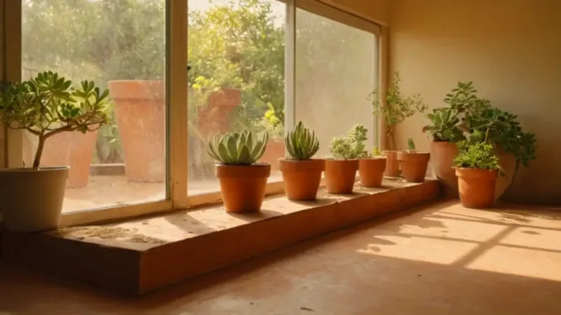 Una persona cuida plantas en un invernadero