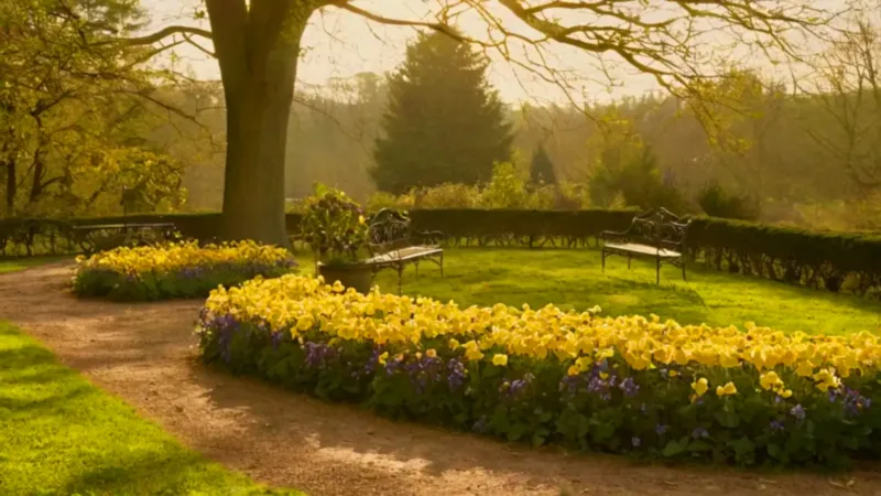 Mujer contempla el jardín al atardecer
