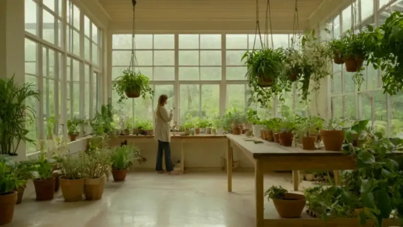 Una persona cuida orquídeas en un invernadero
