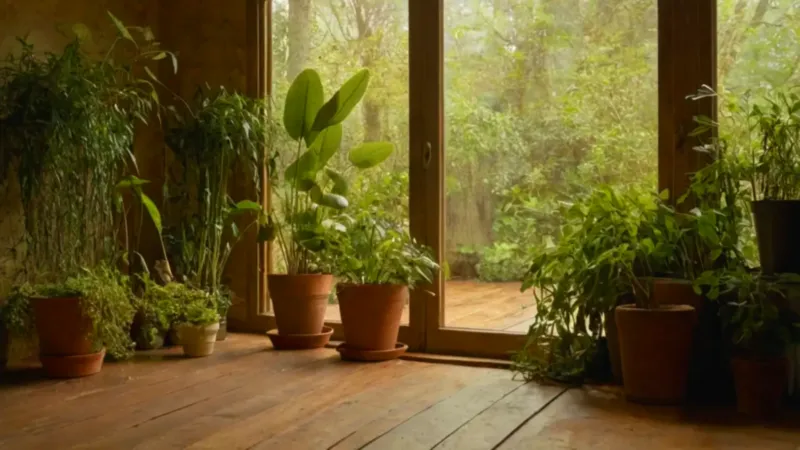 Alguien cuida plantas en una habitación luminosa