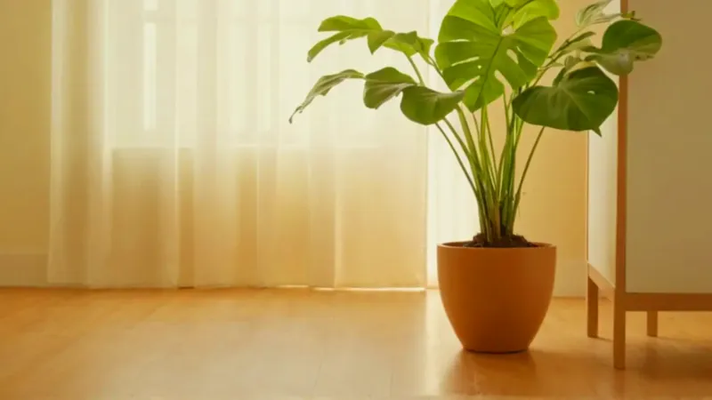 Una figura cuida su gran planta