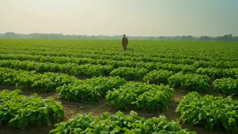Una figura observa un campo invadido