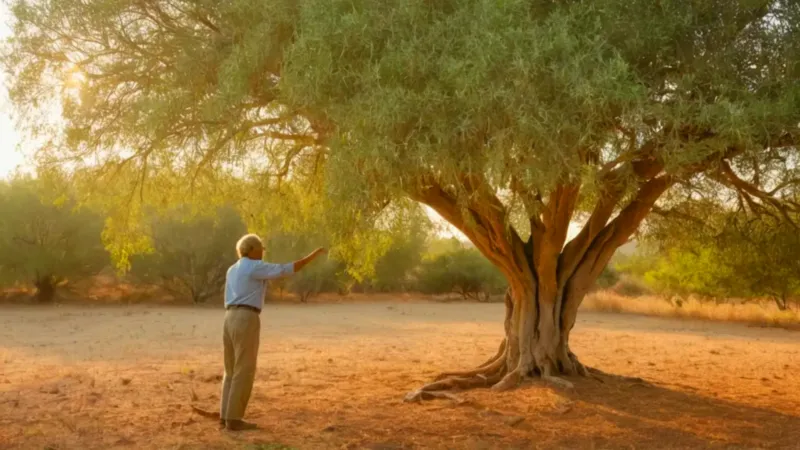 Una persona inspecciona un árbol al sol