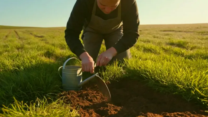 Alguien planta un árbol en el campo