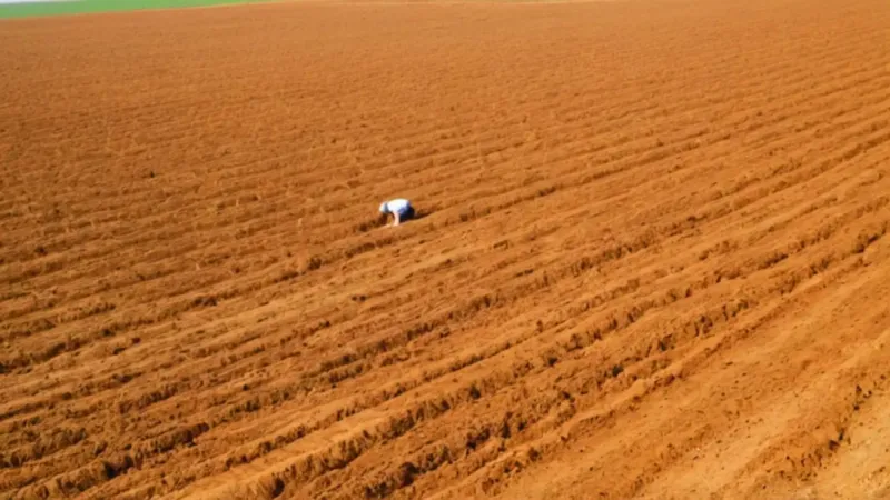 Hombre solitario trabaja la tierra inmensa