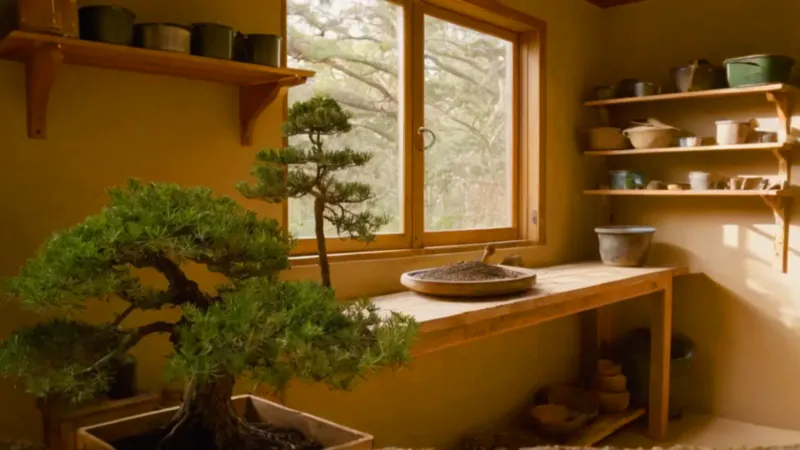 Una persona da forma a un bonsái