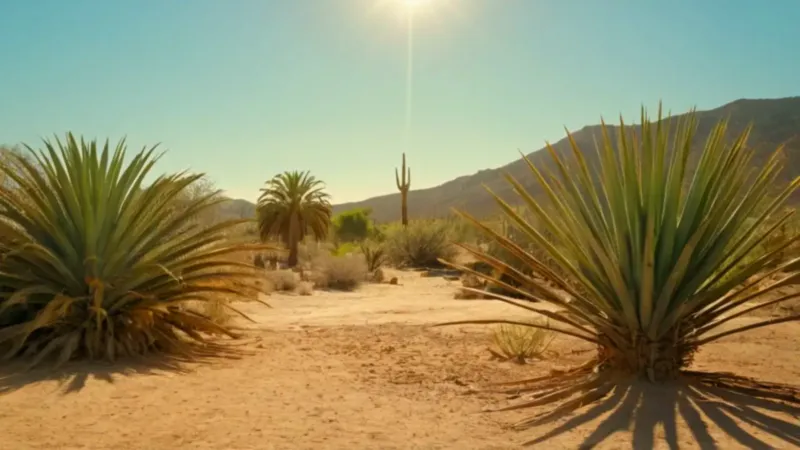 Alguien cuida una palmera bajo el sol