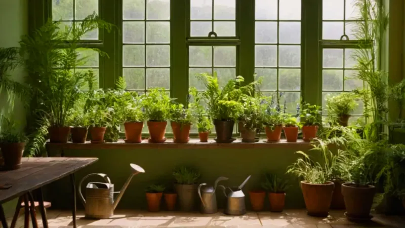 Una persona cuida plantas en un invernadero