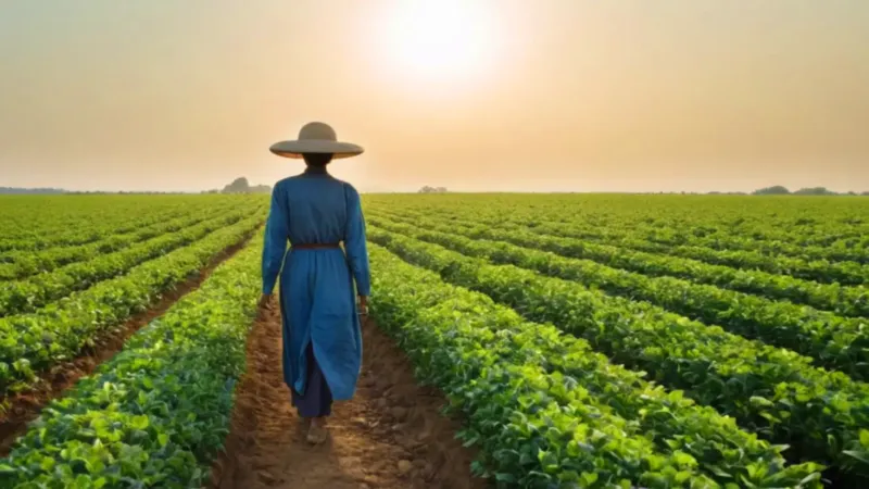 Un campesino en el campo al atardecer