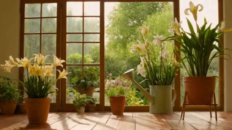 Cuidando plantas en un interior muy soleado