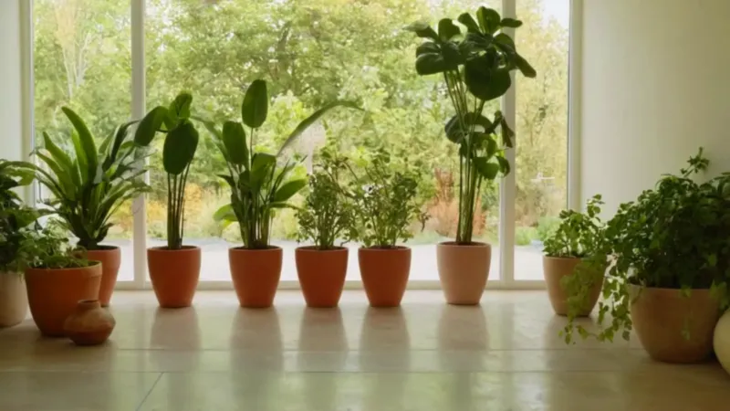 Figura regando plantas en un interior soleado