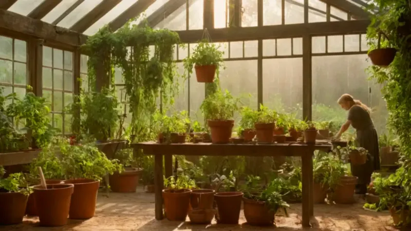 Alguien cuida plantas en un invernadero