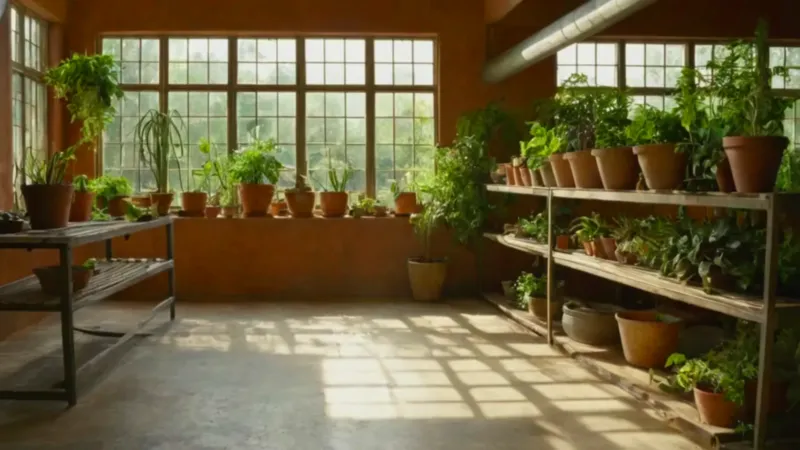 Botánico trabajando en su luminoso invernadero