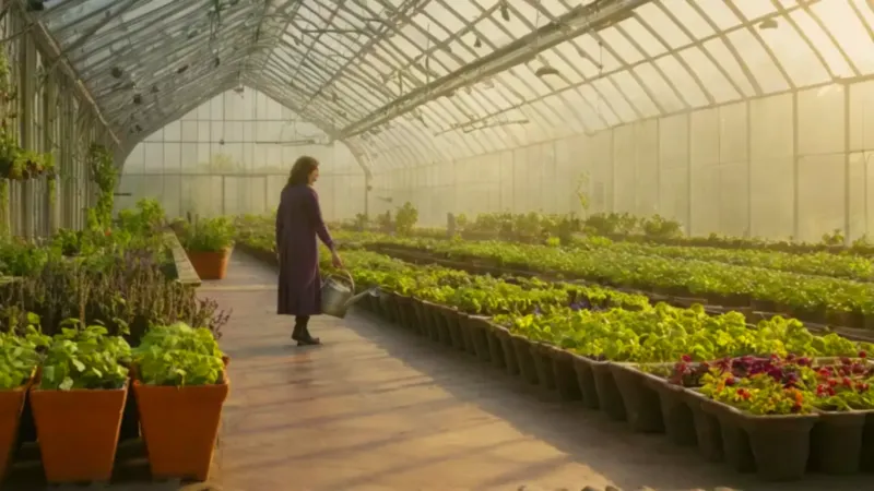 Alguien cuida plantas dentro de un invernadero