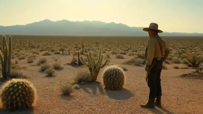 Un hombre y un cactus en el desierto