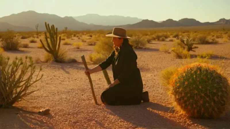Persona cuidando un cactus en el desierto