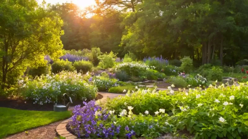 Un jardinero riega las flores al atardecer