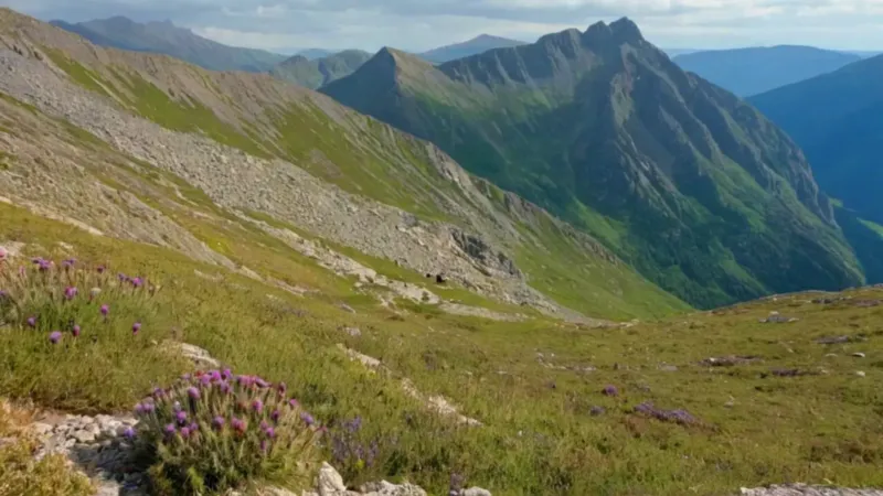 Excursionista solitario en la montaña rocosa