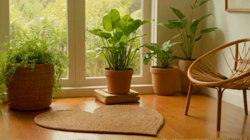 Persona y plantas bañadas en luz suave