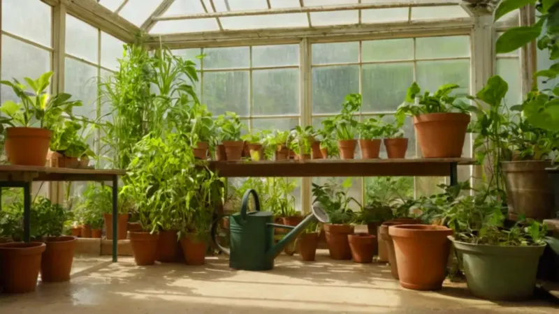 Alguien atiende una planta en un invernadero